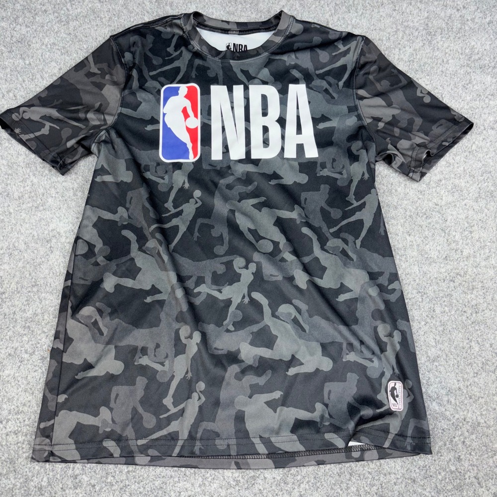 NBA Basketball T Shirt Mens Small Black Camo Short Sleeve Athletic Logo Tee 3106